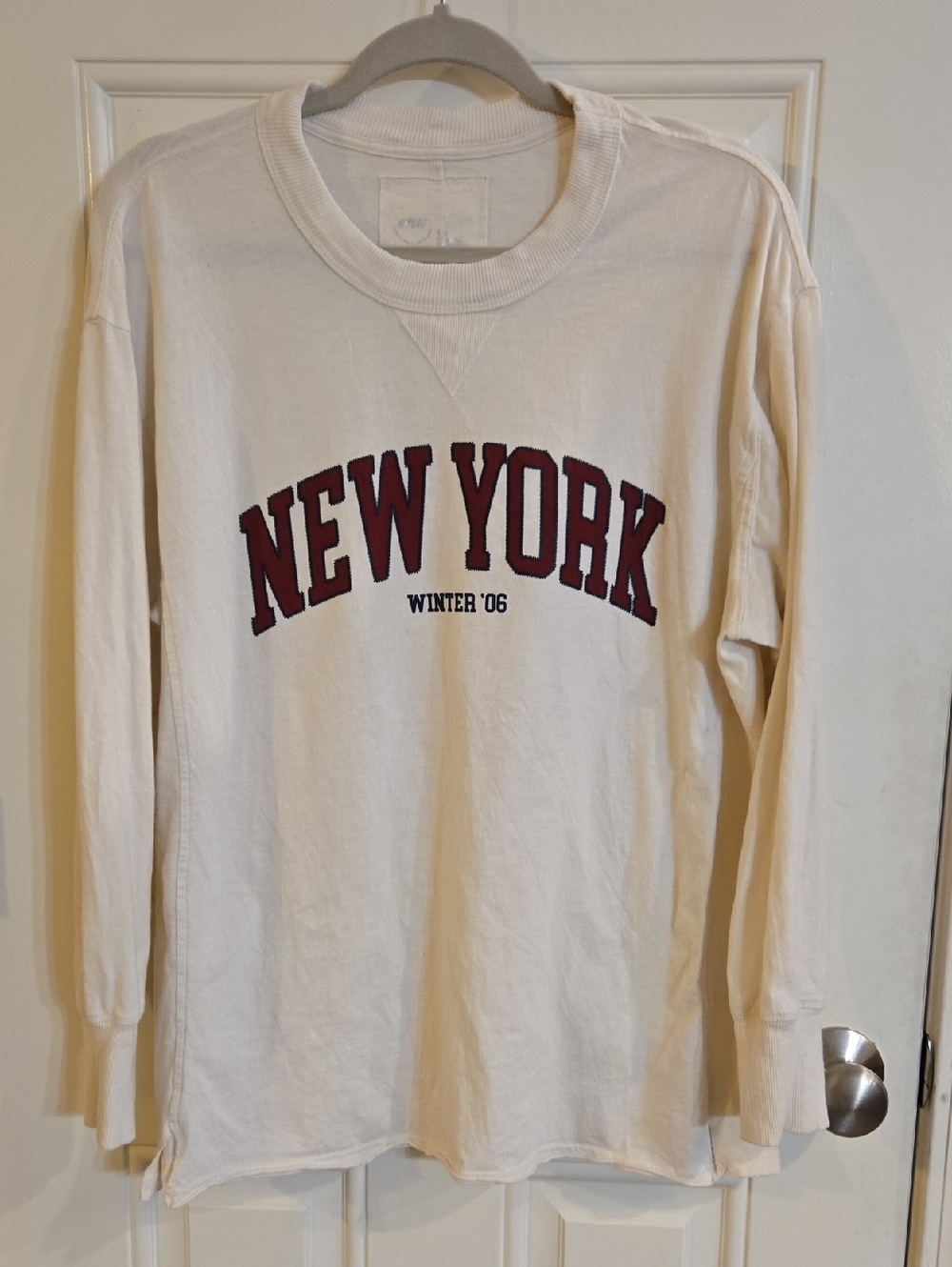 Aerie Cream Ribbed-Trim Long Sleeve Tee